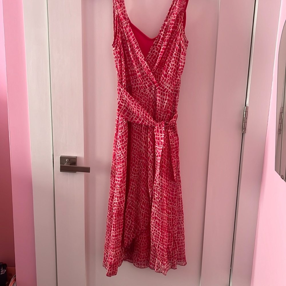 Betsey Johnson dress. Small pink and white with separate slip. Belt tie